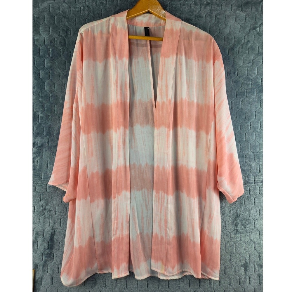 Lane Bryant Peach White Tie Dye Kimono Cardigan Open Front Plus Size 22/24